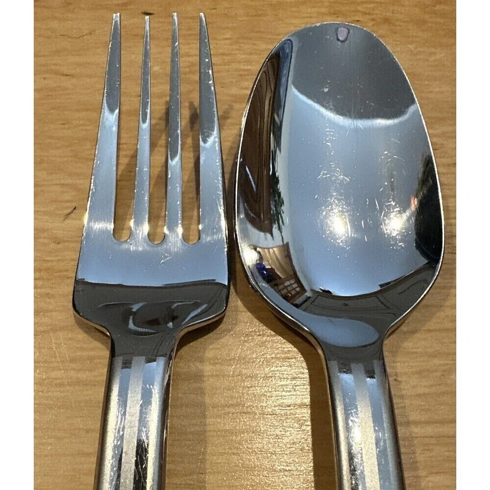 Oneida ILLUMINA Glossy & Frosted Stripe Stainless Flatware Serving Fork Spoon